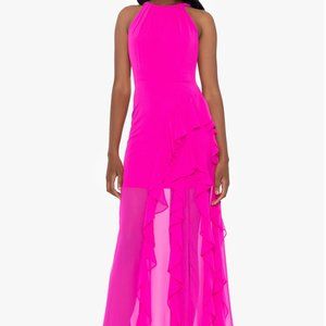 Betsy & Adam "Helen" Long Chiffon Halter Dress